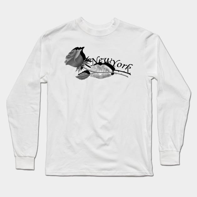 Black and White Rose Long Sleeve T-Shirt by ZephyrLH